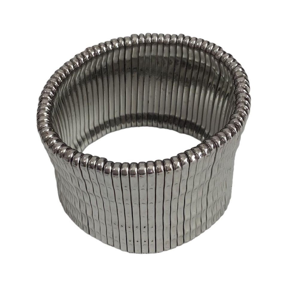 Silver Metal Column Stretch Bracelet
